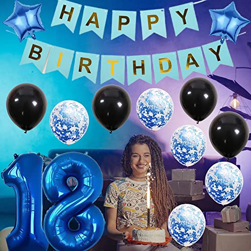 Blue 52nd Birthday Decoration Kit - Foil Balloons & Banner Set