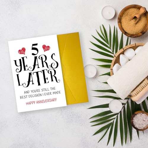 Funny 5th Anniversary Card for Husband or Wife - Blank Inside