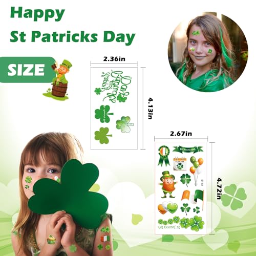 St. Patrick's Day Temporary Tattoos - 145 Pcs Shamrock & Gnome Designs