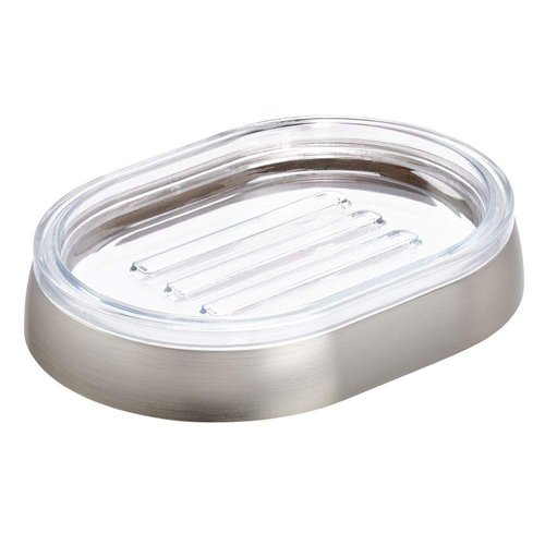 iDesign Haley Plastic Soap Saver, Dish Holder Tray for Bathroom Counter, Shower, Kitchen, Set of 1, Brushed