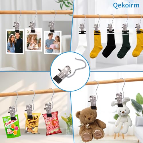30-Pack Heavy Duty Stainless Steel Laundry Clips - 360° Rotating Hooks, Black