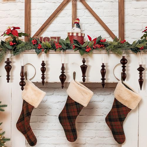 Wooden Christmas Ornaments Set - Brown Finials, 8 Pcs Holiday Decor