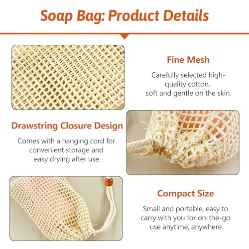Natural Sisal Soap Saver Bag 4-Pack - Exfoliating Mesh Pouch