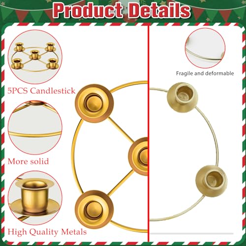 Gold 5-Candle Advent Wreath Candle Holder for Christmas Table Decor