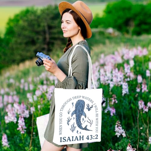 Isaiah03 Floral Beach Whale Shark Canvas Tote Bag for Women Christmas Gift