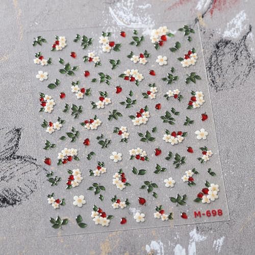 BYJKYEN Floral Nail Art Stickers White Flowers Green Leaves Self-Adhesive Decals