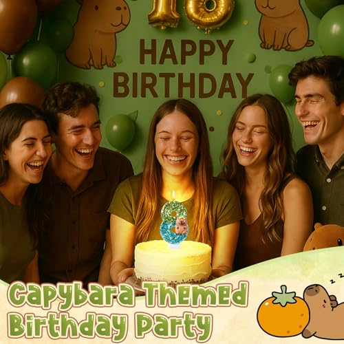 Lounsweer Capybara Birthday Candle - Number 8 Glitter Decoration