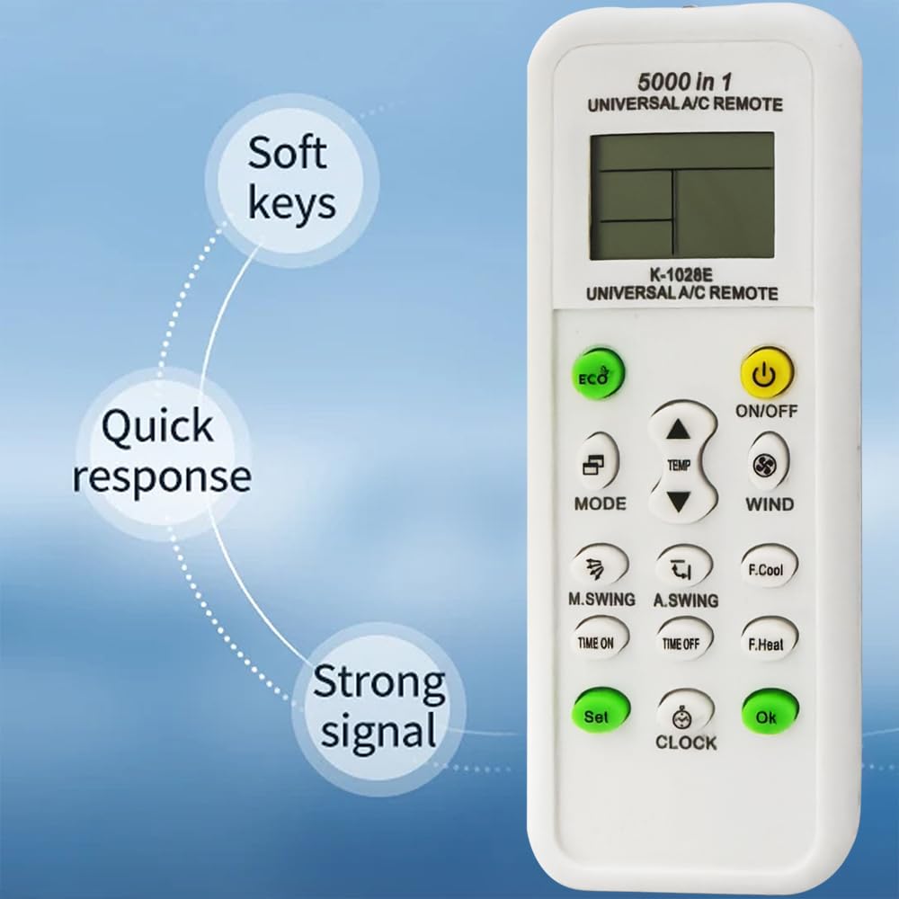 Universal AC Remote Control, 5000-in-1 Multi-Brand Compatible, K-1028E Model, LCD Display