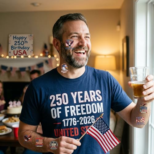 250th Anniversary Temporary Tattoos - 8 Sheets Patriotic USA Stickers