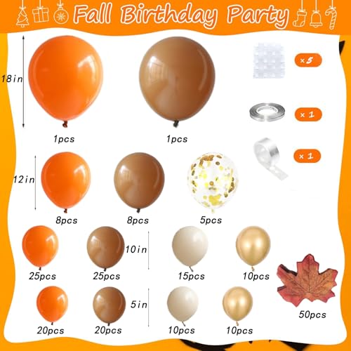 215pcs Fall Balloon Arch Kit with Autumn Leaves for Thanksgiving Party