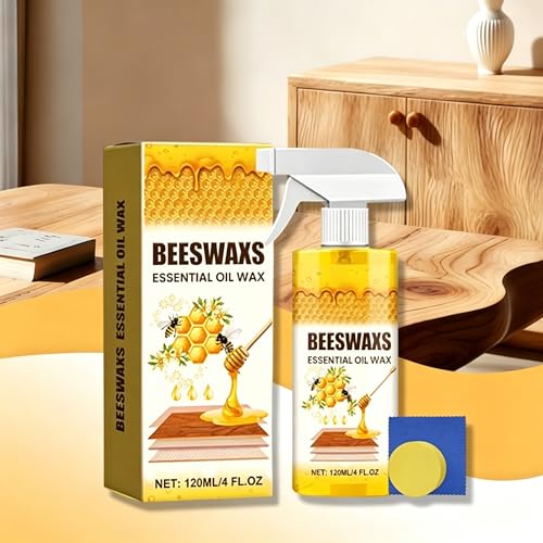 Beeswax Wood Polish Spray - Natural Furniture Cleaner with Sponge & Towel