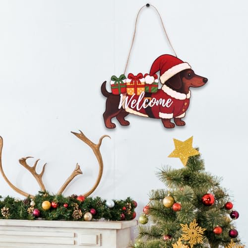 Christmas Dachshund Wooden Sign - Holiday Welcome Door Decor for Dog Lovers