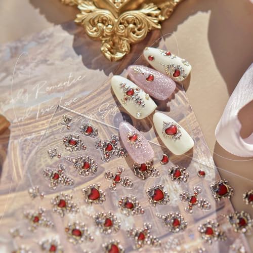 Valentines 5D Embossed Heart Nail Art Stickers Red Decals