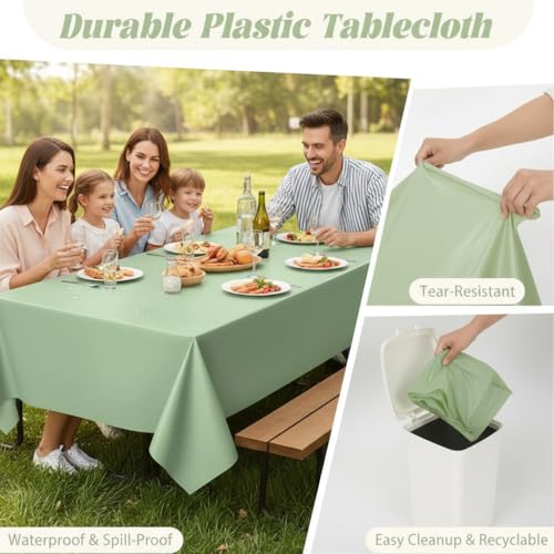 Sage Green Plastic Tablecloth 3-Pack - 54x108 Inch Disposable Table Cover