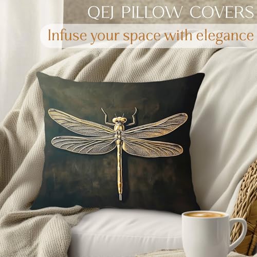Dark Academia Dragonfly Pillow Cover 18x18 - Vintage Flannel Design