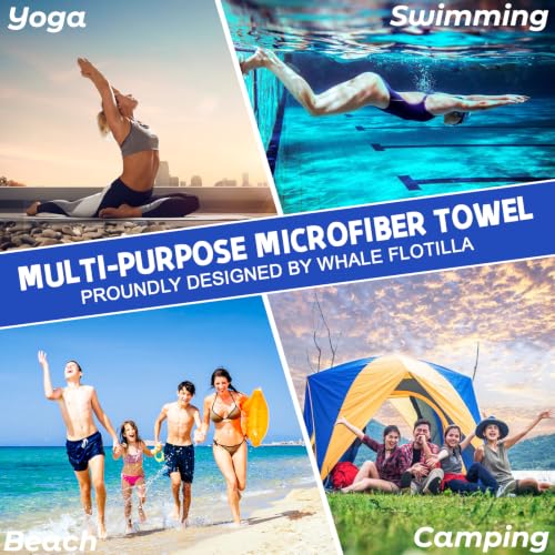 Whale Flotilla Large Quick Dry Beach Towel - Cabana Aqua, 30"x60"