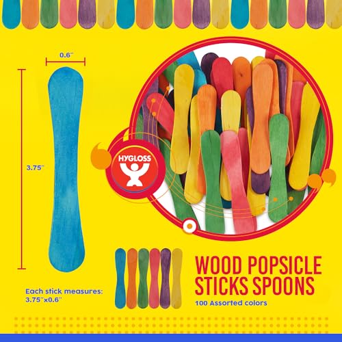 Vibrant Wooden Craft Sticks - 100 Count Colored Popsicle Sticks