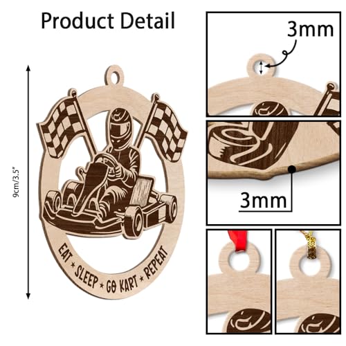 Wooden Go Kart Ornament for Christmas Tree Decoration - Racing Keepsake