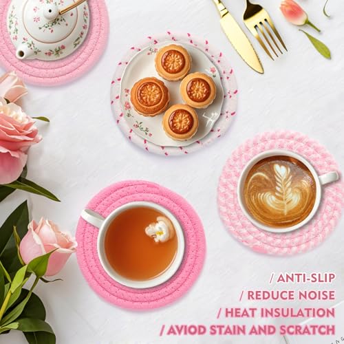 4.8 Inch Large Pink Coasters Set of 4 - Handmade Absorbent Fabric