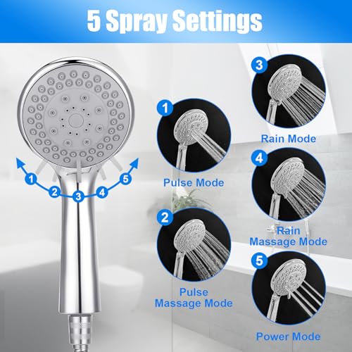 High Pressure Handheld Shower Head with 5 Functions & 4.7 ft Hose
