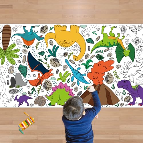 Dinosaur Giant Coloring Poster Tablecloth for Kids - 72" x 30"