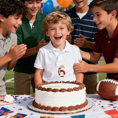 Football Number 6 Birthday Candle - Rugby Stripe Cake Topper