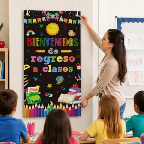 Bienvenidos School Door Cover - 3x6 Ft Spanish Classroom Decor