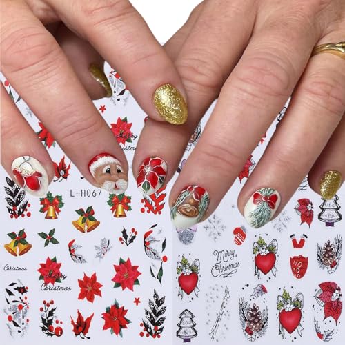 Christmas Nail Art Stickers 6 Sheets 3D Self-Adhesive Holiday Decals