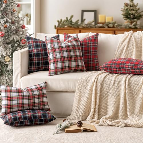 Christmas Plaid Pillow Covers 18x18 inches Pack of 2 Red Scottish Tartan
