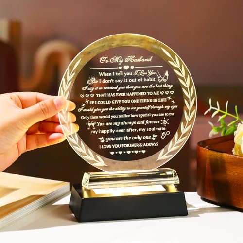 Husband Gift Crystal Keepsake with Colorful LED Base - Anniversary & Love Gift - Style 3