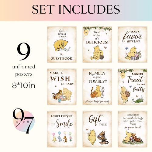 97 Decor Classic Winnie the Pooh Baby Shower Table Sign Set - 9 Piece Kit