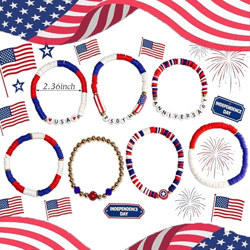 Patriotic 250th Anniversary USA Bracelets - Red, White & Blue Beaded Jewelry Set