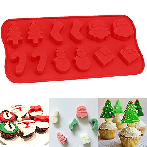 3 Pack Christmas Silicone Candy Molds for Holiday Cake Decoration - Red & Green