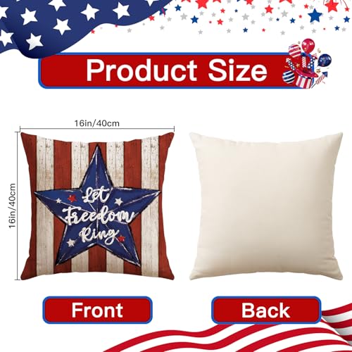 OTOSTAR 4th of July Throw Pillow Covers, Star Flag Patriotic Set of 4, 16x16