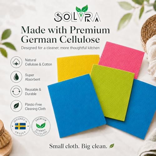 Solvra 10-Pack Swedish Dishcloths - Eco-Friendly Washable Cleaning Cloths