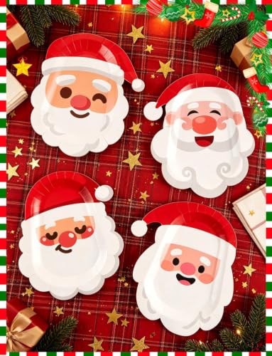 Santa Claus Paper Plates 8x10.4 Inches - 28 Pack, Disposable Holiday Dinnerware - Variation: SantaClaus