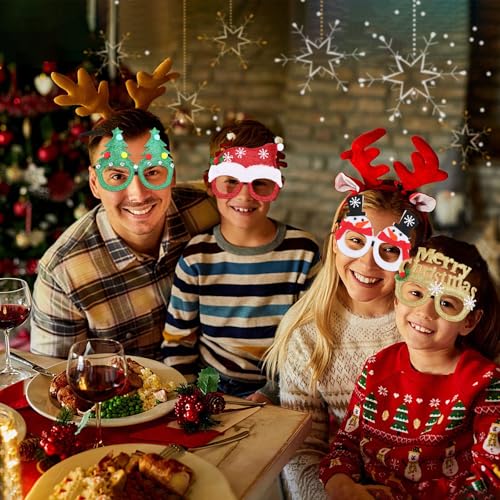 Christmas Photo Booth Props Set with Glitter Glasses & Inflatable Frame