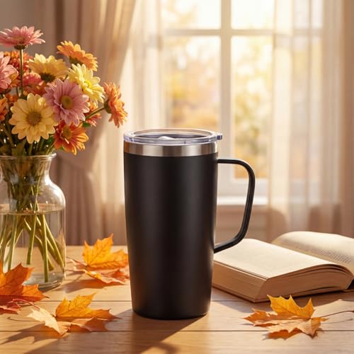 Insulated Travel Coffee Mug with Handle - 19oz Double Wall Stainless Steel Tumbler, Keeps Drinks Hot or Cold
