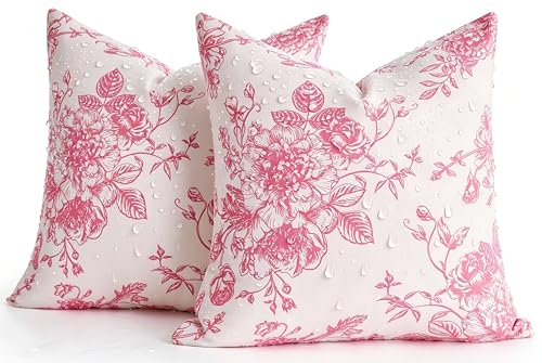 EliteBond Pink 18x18 Outdoor Waterproof Pillow Cover Set of 2 - Farmhouse Garden Decor