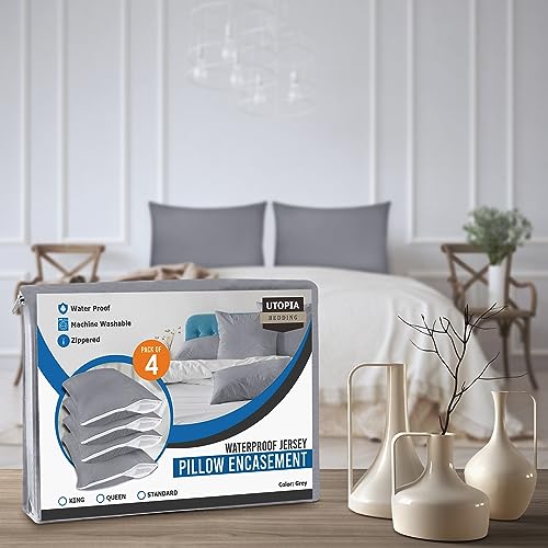 Queen Size Pillow Protectors Set of 4 - Gray Zippered Covers