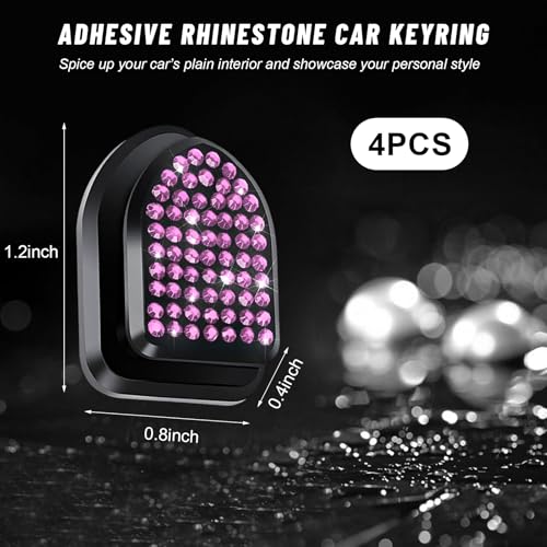 4PCS Rhinestone Car Dashboard Hooks, Adhesive Mini Organizers - Pink