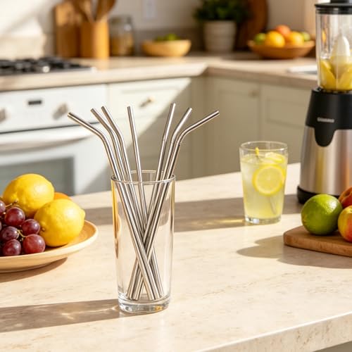 FMUMIA 8-Pack Reusable Stainless Steel Straws with Cleaning Brush
