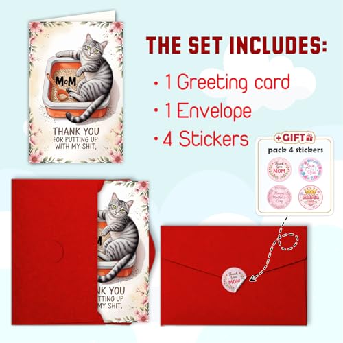 Funny Cat Mother's Day Card with Envelope - Humorous Greeting for Mom