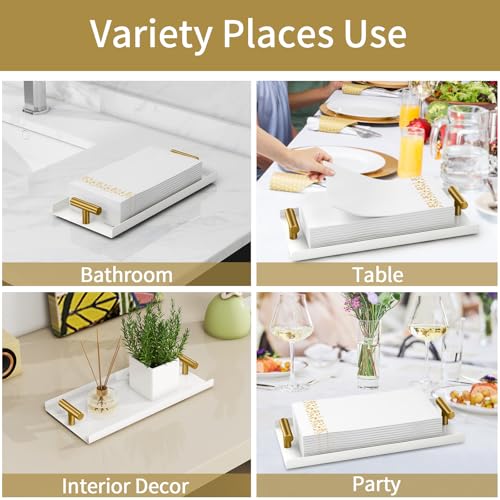 White Metal Napkin Holder Tray for Bathroom & Kitchen - Guest Towel Organizer with Double Handles