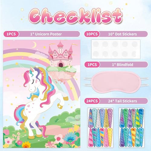 Pin the Horn on the Unicorn Party Game Set - Reusable Birthday Activity
