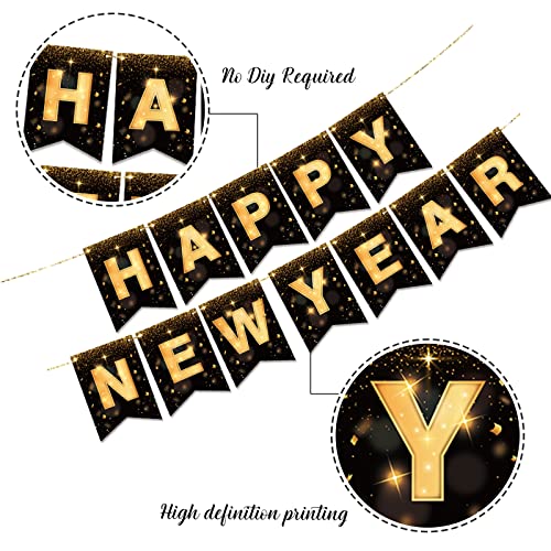 Happy New Year Banner 2026 - Pre-Strung 10ft NYE Decorations