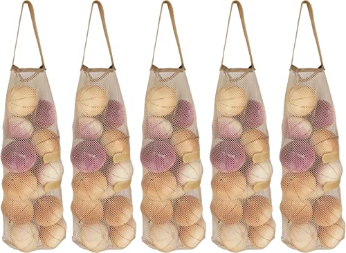 GINFH Hanging Mesh Produce Bags - 5-Pack Reusable Potato & Onion Storage