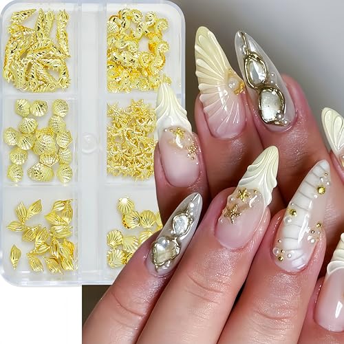 Quezadyl 3D Gold Beach Nail Charms - Seashell & Starfish Ocean Style