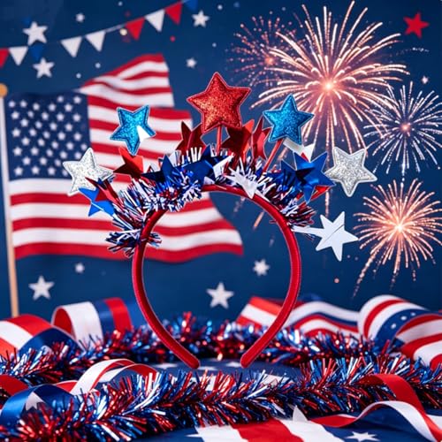 Patriotic Sequin Star Headband - Red White and Blue 4th of July Hair Accessory