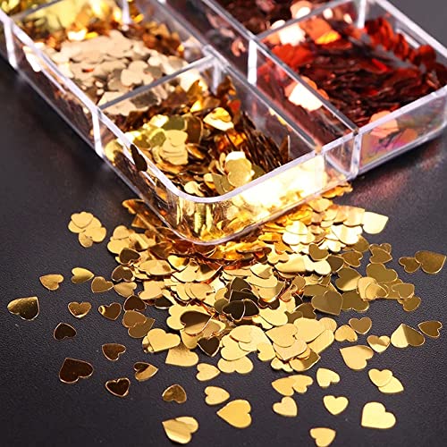 Valentine's Day Nail Art Glitters 6 Grids Holographic Heart Sequins